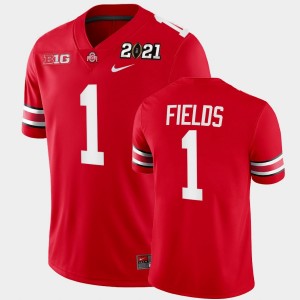 Men's Ohio State Buckeyes 2021 National Championship Scarlet Justin Fields #1 Playoff Game Jersey 405696-649