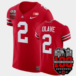 Men's Ohio State Buckeyes College Football Scarlet Chris Olave #2 100th Year Stadium Anniversary Elite Football Jersey 346753-887