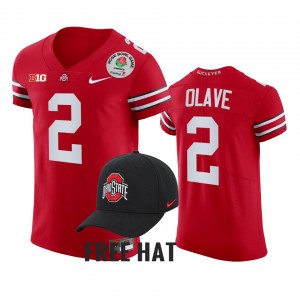 Men's Ohio State Buckeyes College Football Scarlet Chris Olave #2 2022 Rose Bowl Color Rush Jersey 621509-691