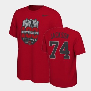 Men's Ohio State Buckeyes 100th Anniversary Scarlet Donovan Jackson #74 100th Year Stadium Anniversary T-Shirt 166329-795
