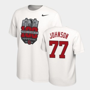 Men's Ohio State Buckeyes 100th Anniversary White Paris Johnson Jr. #77 100th Year Stadium Anniversary T-Shirt 964627-310